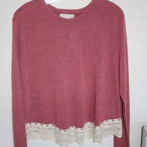 NWT Forever 21 Cotton Lace Edge, Long Sleeve Top